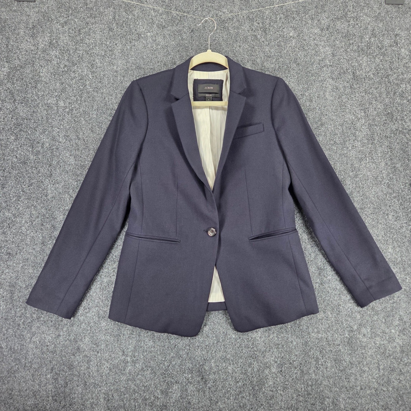 J.Crew Regent Wool Blazer Women's Size 4 Navy Onebutton Flannel Jacket B0323